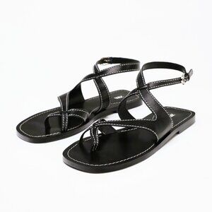 NWT ZARA size 9 LEATHER STRAPPY BLACK SANDALS